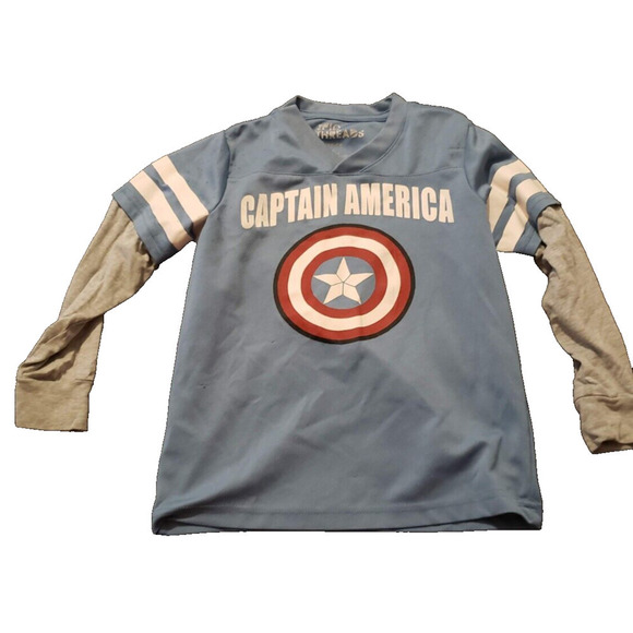 Captain America Boys Blue Long Sleeve With Shield Logo Marvel Size 7 T-Shirt - Picture 3 of 8
